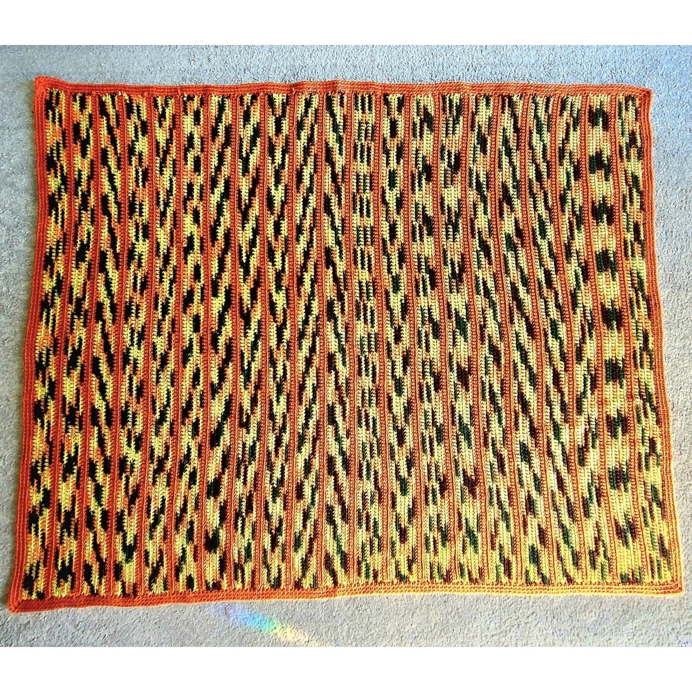 Hand Crocheted Afghan Throw Blanket 44x55 MCM GRANDMACORE Retro Orange Brown VTG